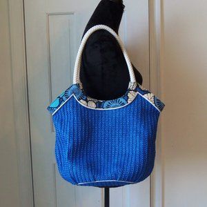 Vera Bradley Woven Bucket Tote Large Blue and White
